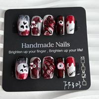 Nouvelles Ongles Press-On Style Gothique Sombre Halloween Spicy Girl Y2K, Design 100% Fait Main avec Strass, Faux Ongles pour Doigts