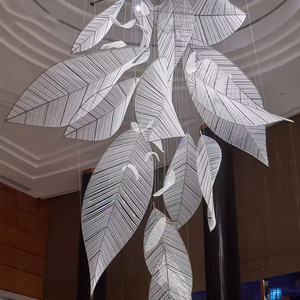Candelabro de proyecto interior personalizado iluminación de salón de banquetes lámpara colgante de hoja de vidrio profesional - Product Image 5
