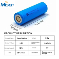 Longue durée de vie en gros Grade A 3.2v 15Ah cellule cylindrique LFP Rechargeable 38121 LIFEPO4 batterie pour 24V 36V ev escooter