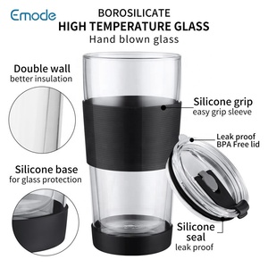 <span class=keywords><strong>Mug</strong></span> de voyage en verre avec manchon en silicone, <span class=keywords><strong>mug</strong></span> à café en verre à double paroi, tasse réutilisable pour boissons chaudes et froides - Product Image 3