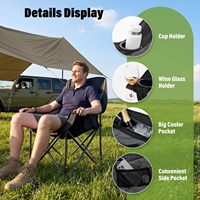Chaise de camping surdimensionnée Colegence - Structure en métal robuste, siège rembourré, design pliable, porte-gobelet, mobilier d'extérieur
