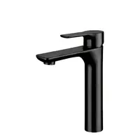 Grifo alto para lavabo de baño, manija única, negro mate, mezclador de agua caliente/fría, cepillado, venta al por mayor
