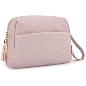 Fashion Luxury Travel Makeup <b>Pouch</b> Portable Soft Peach Velvet Cosmetic Bag With Handle - Product Image 2
