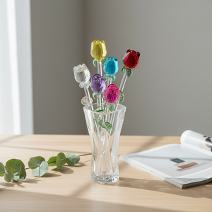Lámpara de Arte de <span class=keywords><strong>Murano</strong></span> Hecha a Mano y Personalizada, Flor de Cristal Tallado con Tallo Largo, Rosa para el Día de San Valentín, Ecológica, Venta al Por Mayor - Product Image 1