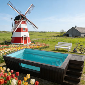 Instalación de piscina de alta gama con borde de azulejos personalizado para jardín paisajado con fuente de agua. - Product Image 2