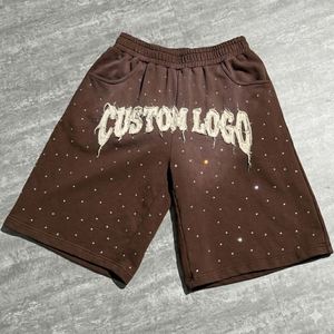 Shorts en coton épais <span class=keywords><strong>d</strong></span>élavé style vintage avec strass, shorts de survêtement <span class=keywords><strong>d</strong></span>élavés à l'acide, logo personnalisé, ensemble baggy pour homme, collection été - Product Image 3