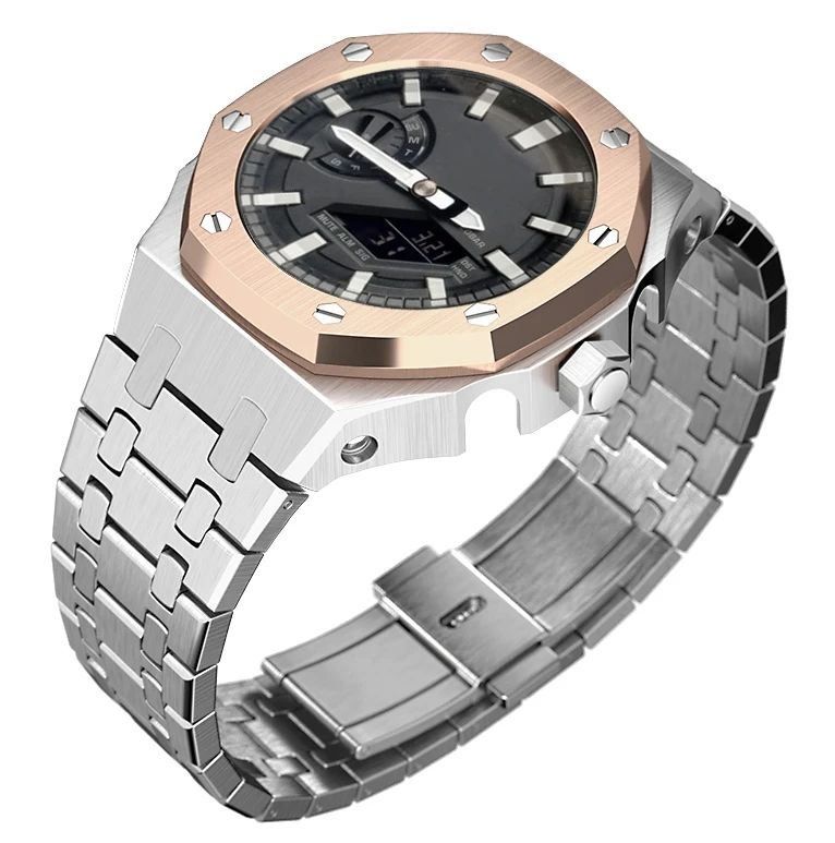 Bracelet argenté + Lunette or rose