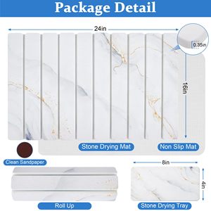 Tapis de séchage rapide pour vaisselle, motif marbre gris, pliable, absorbant l'eau, en terre de diatomée - Product Image 2