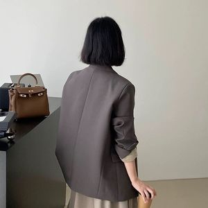 Korean Style Eco-Friendly Breathable Black <strong>Grey</strong> Oversized <strong>Blazer</strong> | 2025 Early Autumn <strong>Women's</strong> Casual Designer Jacket Worsted - Product Image 3