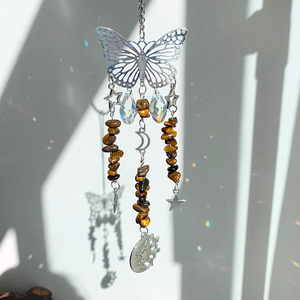 Attrape-soleil papillon fait main, pendentif de jardin, pendentif de voiture, carillon éolien en pierres précieuses et gravier, effet aurore - Product Image 5