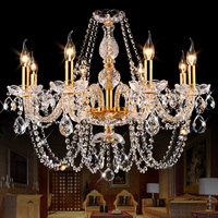 Lustre en cristal doré de luxe européen, lampe suspendue au plafond LED pour villa, salon, bureau à domicile, éclairage décoratif