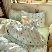 Parure de lit quatre pièces en coton lavé de qualité supérieure, douce comme des nuages, pour dortoir, motif dessin animé/anime pour mamans et bébés