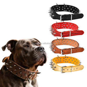 Collares de Cuero Anchos con Púas Anti-Mordida para Perros, <span class=keywords><strong>Collar</strong></span> con Tachuelas para Pitbull y Bulldog - Product Image 1