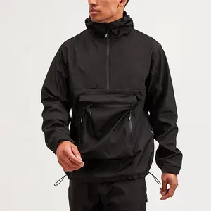 Wholesale Custom Nylon Half Zip Windbreaker Pocket Jacket Athletics Running Anorak Jacket Men