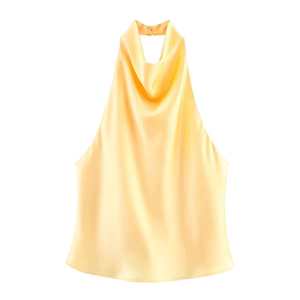 Vente en gros Nouveauté été Débardeur sexy <span class=keywords><strong>dos</strong></span> <span class=keywords><strong>nu</strong></span> en satin texturé pour femme, style rétro chic et élégant, à col licou - Product Image 4