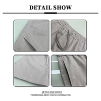 Pantalon large gris clair pour homme, coupe droite décontractée, avec pli central au genou, taille élastique avec cordon de serrage, poches obliques, style urbain