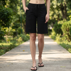 Women's <b>Black</b> Polyester Knitted <b>Skorts</b> with Drawstring Waist and Pockets Casual High Skinny Fit Quick Dry - Product Image 3