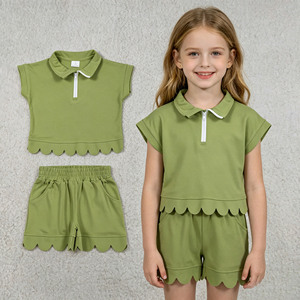 Conjuntos de Ropa para Niñas Pequeñas RTS, Diseño Nuevo, Color Sólido, Borde Festoneado, Pantalones Cortos, Algodón Suave, Ropa de Verano para Niños, Conjuntos para Actividades al Aire Libre - Product Image 1