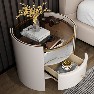 Modern Luxury Glass Top Nightstand Home Design Solid Wood <strong>Round</strong> Night Stand <strong>Bedside</strong> <strong>Tables</strong> - Product Image 5