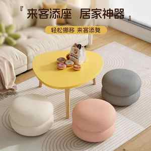 Puf sentado de banco pequeño de tela crema de estilo moderno para mesa de centro en la sala de estar, taburete elegante para el hogar - Product Image 2