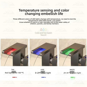 Grifo de cascada con luz LED Wayon, lavabo, lavabo bajo encimera, grifo de agua fría y caliente para el hogar - Product Image 3