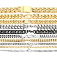 Collier Chaîne Cubaine en Acier Inoxydable Plaqué Or 14k 18k pour Hommes, Bijoux Hip Hop Tendance avec Zircons pour Mariages - Vente en Gros