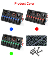 Panel de Interruptores Basculantes de 8 Canales para Coche, 12V/24V CC, Encendido/Apagado, con Material ABS/Aleación/Cobre, 720W de Potencia Máxima, Negro, 60A, Todoterreno