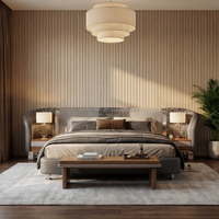 Lit moderne en cuir véritable avec tête de lit en bois rayé, design capitonné haut de gamme, garantie 3 ans pour villas et penthouses