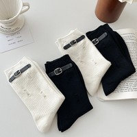 Chaussettes pour femmes, tricotées effet vieilli avec détail boucle, design minimaliste audacieux, douces, décontractées, tendance, monochromes, chaussettes de mode