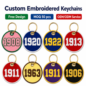Llavero Personalizado Bordado para Hermandades, Etiqueta Redonda de Tela Estilo Universitario, Fundación Greek Life, Año 1908 1911, Personalizado al por Mayor - Product Image 1
