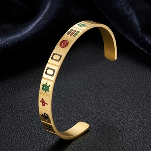 Pulsera de Mahjong Estilo Chino, Aleación de Zinc, Joyería Unisex para Regalo, Diseño de los Trece Orfanos, Ajuste de Bisel K-B021 - Product Image 1