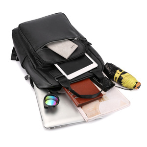 Men's Leather <b>Backpack</b> <b>Large</b> Capacity Business Casual Laptop Bag Dark Brown Black Solid Color Spring 2025 - Product Image 5