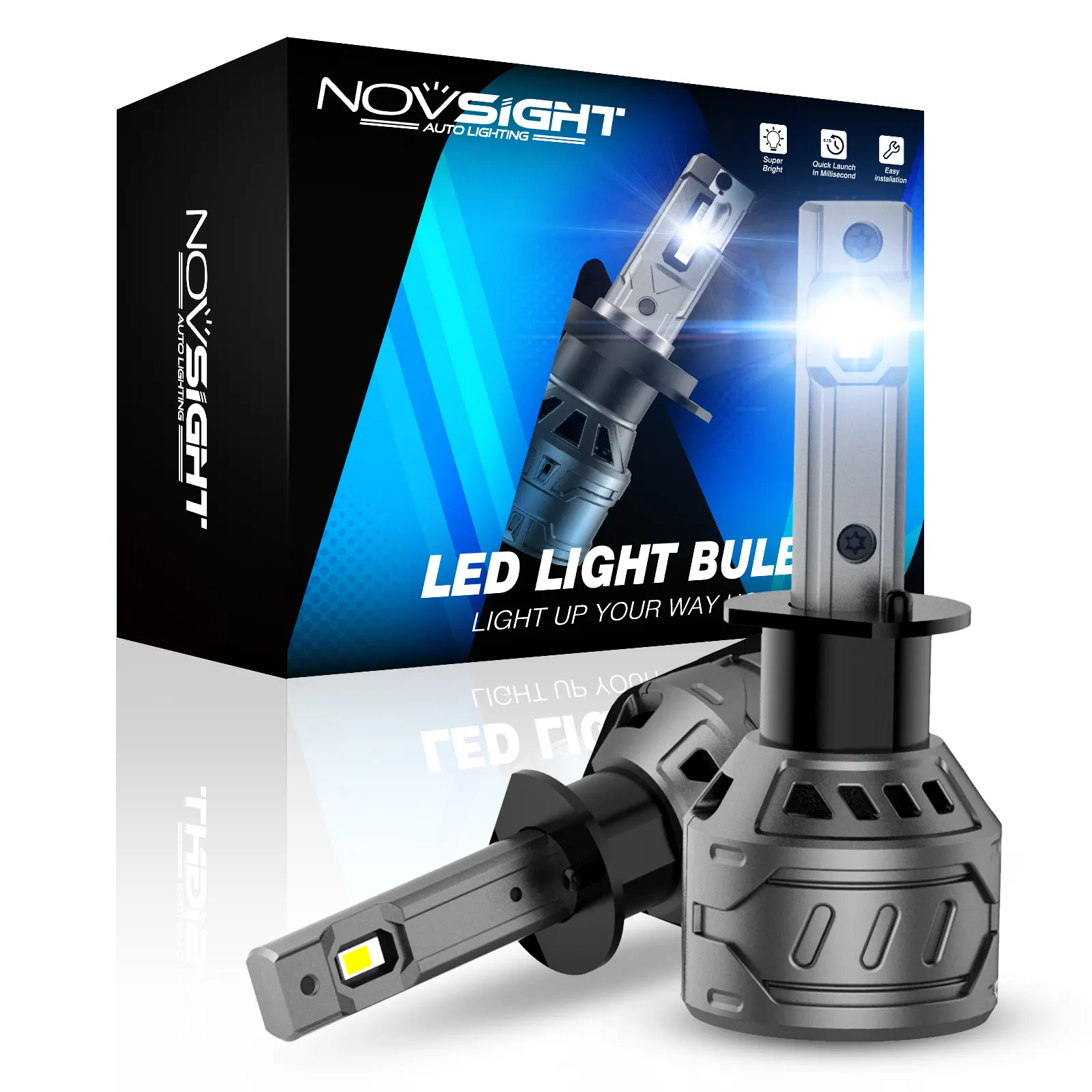 Novsight N61Super brilhante 60W 6000K 13000LM H1 H3 9005 H4 H7 carro bulbo conduziu o bulbo do farol do carro para a iluminação automática