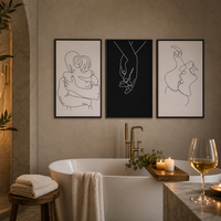 Lot de 3 tableaux encadrés en toile, motif couple amoureux, cadre noir, triptyque romantique avec mains enlacées et baiser, décoration murale pour hôtel