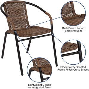 Stackable Wood Rattan Bistro Balcony Wicker <strong>Ratan</strong> Peacock Patio Arm <strong>Chair</strong> Outdoor <strong>Dinning</strong> Dining Cane Rattan <strong>Chair</strong> with Arms - Product Image 3