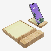 Distributeur de notes adhésives en bambou FSC avec support de téléphone, logo personnalisé imprimé, publicité promotionnelle, papeterie de bureau, cadeau