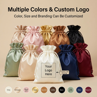 Sacs à cordon en satin réutilisables personnalisés avec logo, pochettes douces pour bijoux et emballages cadeaux cosmétiques pour extensions de cheveux