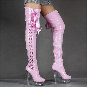 Stivali <span class=keywords><strong>Alti</strong></span> da Donna con Plateau 15cm, <span class=keywords><strong>Neri</strong></span>, Sopra il Ginocchio, per Pole Dance e Spettacoli, Stagione Invernale - Product Image 3