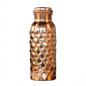 100% Copper Honeycomb 1000ml <b>Water</b> <b>Bottle</b> Textured Ayurvedic Hydration Flask Reusable Premium <b>Metal</b> Drinkware Thermal Insulation - Product Image 1