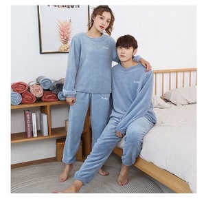 Pyjama en molleton de <span class=keywords><strong>corail</strong></span>, manches longues, pour homme et femme, vêtements de nuit, automne et hiver, vente en gros, collection 2022 - Product Image 4