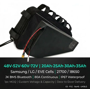 Batería Triangular para Bicicleta Eléctrica AS, 48V 52V 60V 72V 20Ah 30Ah, <span class=keywords><strong>Samsung</strong></span> 21700 18650, BMS IP67, Personalizada - Product Image 1