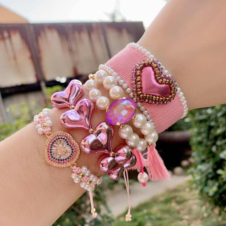 LS-C2709 Hand-Braided Bracelets for Girls - Pearl & Crystal