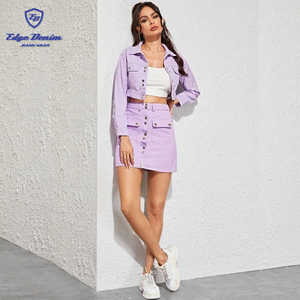 New Arrival Single Breasted Purple Wash Button Front Women <strong>Crop</strong> <strong>Denim</strong> <strong>Jacket</strong> - Product Image 5