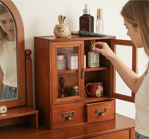 Prix de gros usine : Boîtes de rangement en bois vintage écologiques avec portes et tiroirs en verre - Product Image 5
