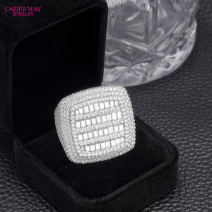 Cadermay Moissanite <b>Ring</b> <b>925</b> Sterling <b>Silver</b> Plated White Gold Geometric Baguette Design Unisex Hip Hop Fashion Jewelry - Product Image 1