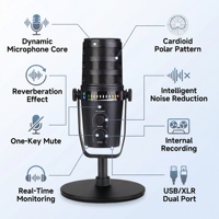 Microphone de jeu dynamique PJT-DMK2152 USB Type-C/XLR avec réduction du bruit pour PC, streaming, enseignement et enregistrement