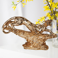 Statue de léopard grande taille en résine argentée et dorée noire, style européen et américain, décoration de maison et d'hôtel, artisanat en résine