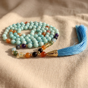 Collar Mala de 108 Cuentas de Amazonita y Cornalina, 7 Chakras, Anudado a Mano, Cuentas de Oración, Yoga, Meditación, Venta al por Mayor, India - Product Image 6