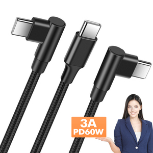 Wholesale PD 60W Upgrade <strong>Type</strong> C to C Nylon Fast Charging <strong>Data</strong> USB C Cable 90 Degree Angle 3A for <strong>Computer</strong> - Product Image 1
