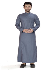 Stiff Collar Saudi Style <b>Thobe</b> Polyester Arab <b>Thobe</b>-Breathable Summer Long Sleeve Robe for <b>Men</b> Muslim Traditional Clothing - Product Image 1